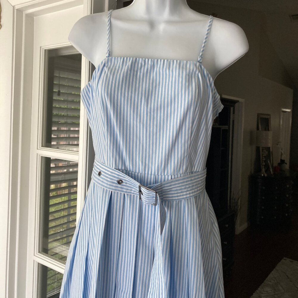 a new day Blue White Striped Sleeveless Belted Midi Dress  6 - Picture 4 of 15